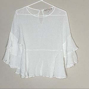 eri + ali Anthropologie white blouse ruffle bell sleeves size xs